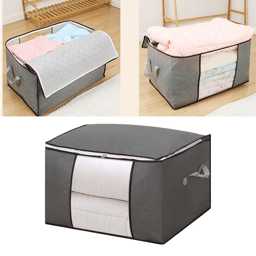 Clothes Storage Bags Fabric Foldable Blanket Storage Container Closet Organizer with Clear Window Reinforced Handle for Clothing Bedding 6PCS Gray