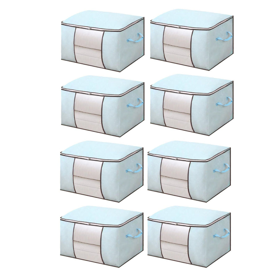 Clothes Storage Bags Fabric Foldable Blanket Storage Container Closet Organizer with Clear Window Reinforced Handle for Clothing Bedding 8PCS Sky Blue