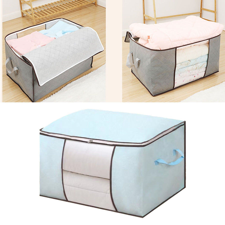 Clothes Storage Bags Fabric Foldable Blanket Storage Container Closet Organizer with Clear Window Reinforced Handle for Clothing Bedding 8PCS Sky Blue