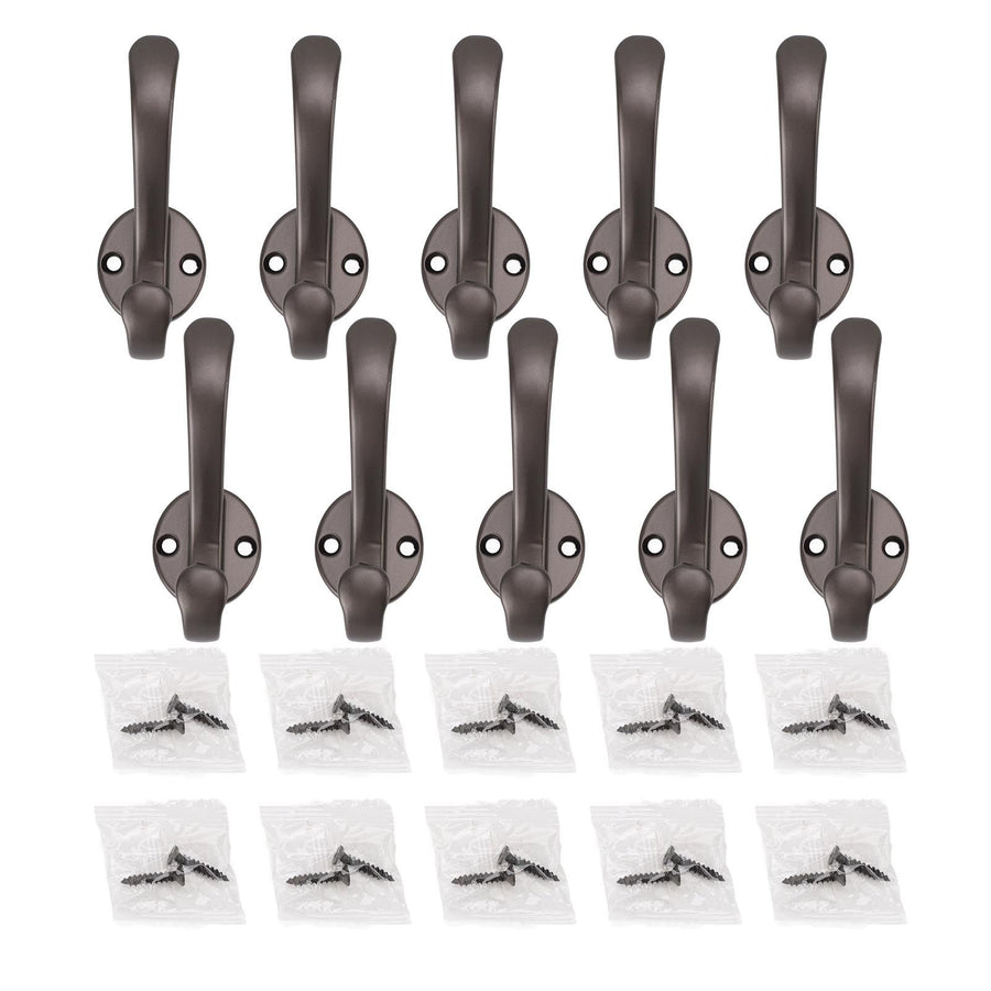 10 Set Coat Hooks Metal Water Proof Heavy Duty Wall Hook for Entryway Bedrooms Bathrooms Kitchens Grey