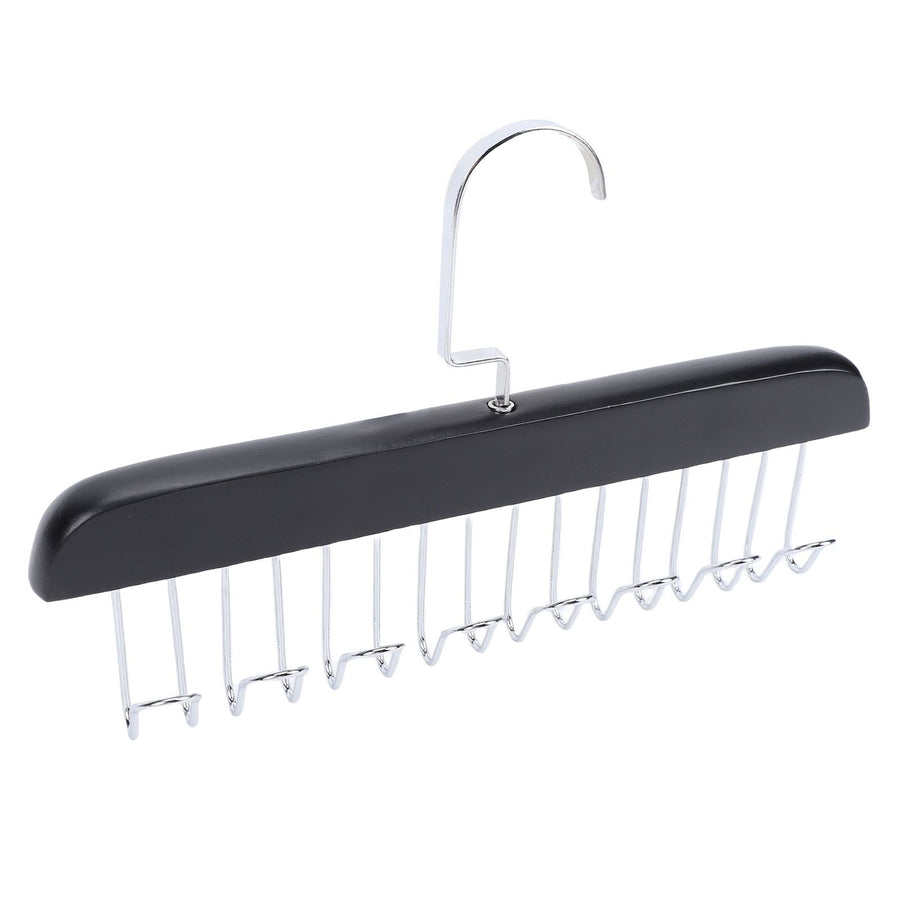 Belt Hanger Large Capacity Space Saving Multifunctional Wood Belt Organizer for Ties Hats Underwear 8 Hooks Black