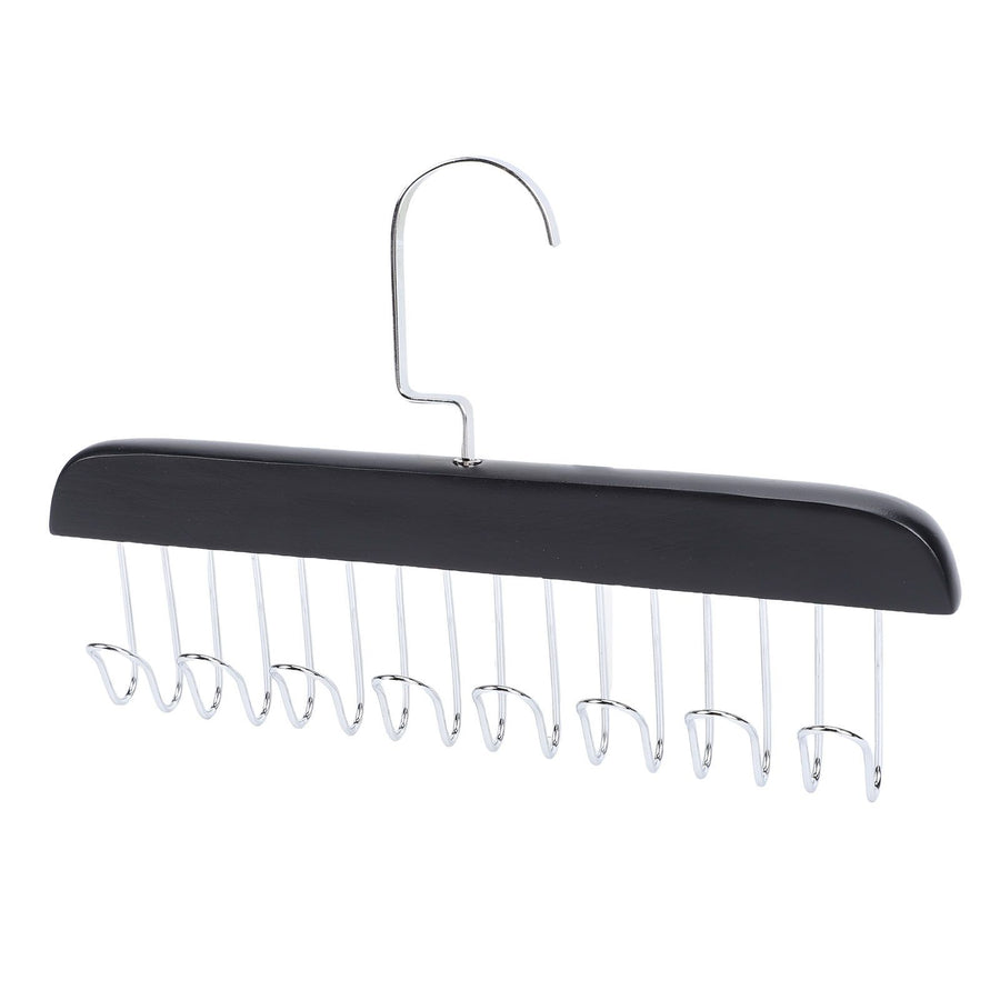 Belt Hanger Large Capacity Space Saving Multifunctional Wood Belt Organizer for Ties Hats Underwear 8 Hooks Black