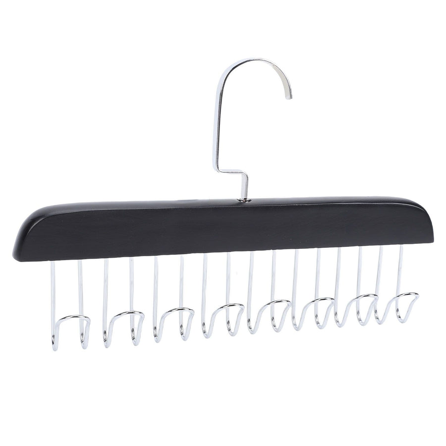 Belt Hanger Large Capacity Space Saving Multifunctional Wood Belt Organizer for Ties Hats Underwear 8 Hooks Black