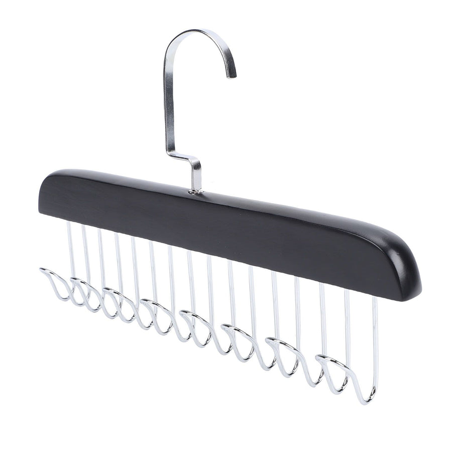 Belt Hanger Large Capacity Space Saving Multifunctional Wood Belt Organizer for Ties Hats Underwear 8 Hooks Black