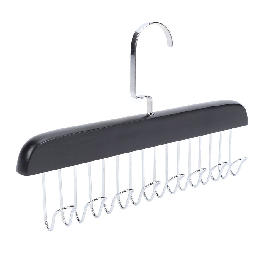Belt Hanger Large Capacity Space Saving Multifunctional Wood Belt Organizer for Ties Hats Underwear 8 Hooks Black