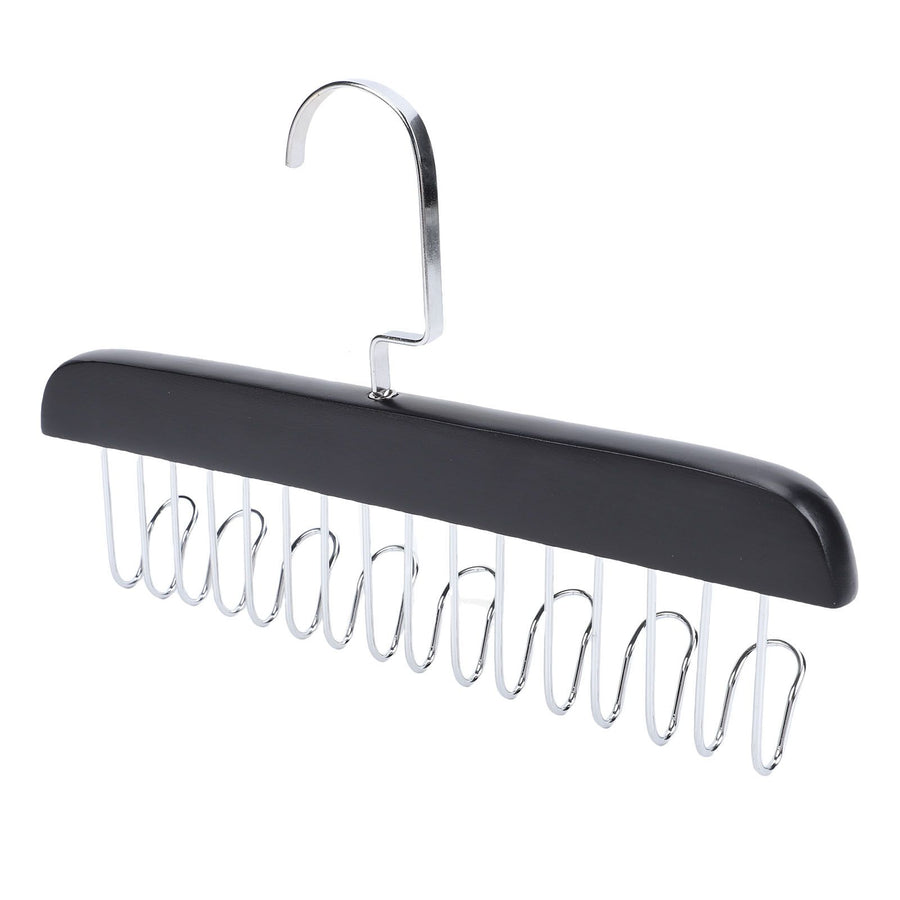 Belt Hanger Large Capacity Space Saving Multifunctional Wood Belt Organizer for Ties Hats Underwear 8 Hooks Black