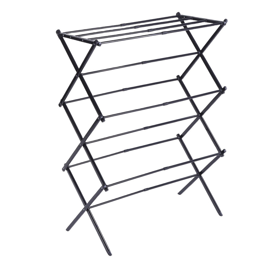 Clothes Drying Rack Expandable Carbon Steel 3 Tier Foldable Portable Laundry Rack for Clothing Towels Black