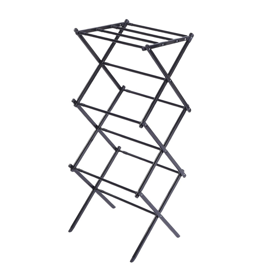 Clothes Drying Rack Expandable Carbon Steel 3 Tier Foldable Portable Laundry Rack for Clothing Towels Black
