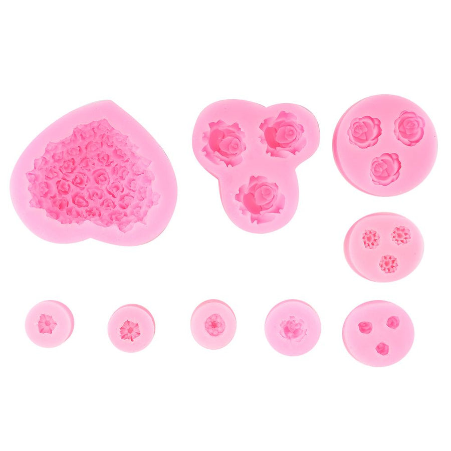 9Pcs Unique Heart Rose Shape Silicone Baking Chocolate Cake Mold DIY Baking Tool Accessories