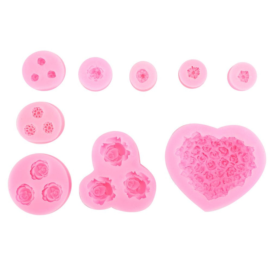 9Pcs Unique Heart Rose Shape Silicone Baking Chocolate Cake Mold DIY Baking Tool Accessories