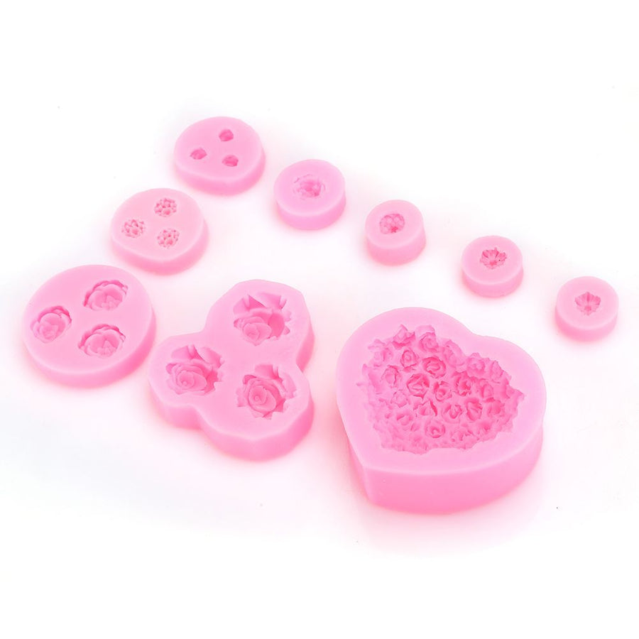 9Pcs Unique Heart Rose Shape Silicone Baking Chocolate Cake Mold DIY Baking Tool Accessories