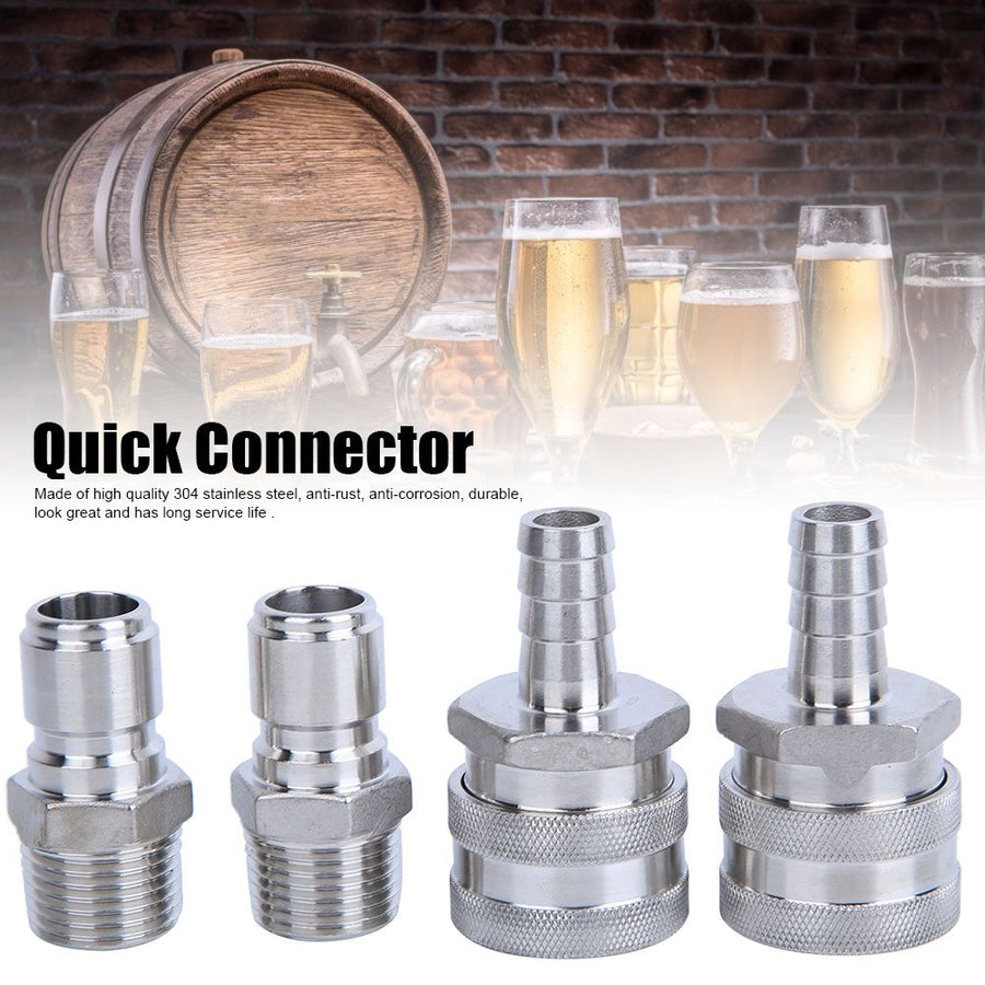 4pcs G1/2in Male Thread Stainless Steel Quick Connector Adapter for Home Brewing Beer