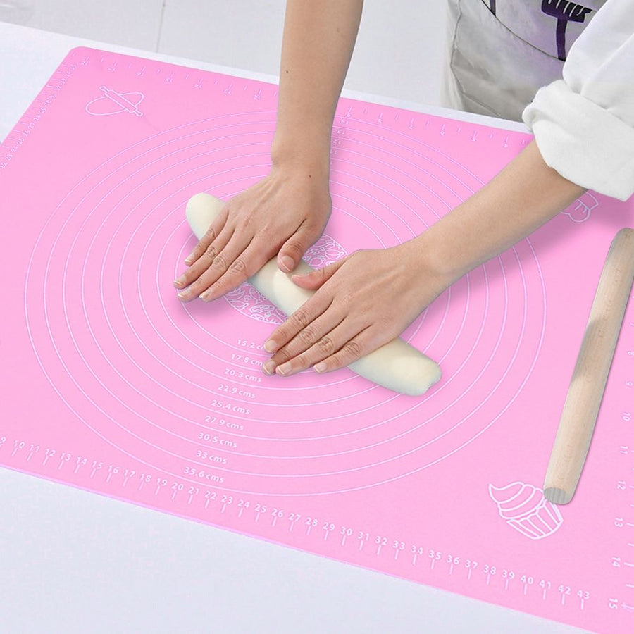 Kitchen Thicken Silicone Rolling Dough Pad Baking Mat with Scales DIY Baking ToolsPink 40x50cm