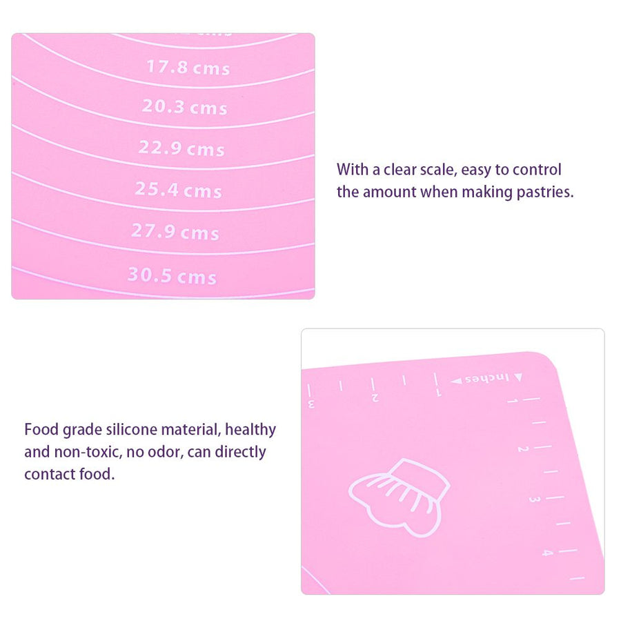 Kitchen Thicken Silicone Rolling Dough Pad Baking Mat with Scales DIY Baking ToolsPink 40x50cm