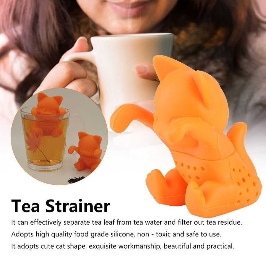 Cute CatShaped Loose Tea Leaf Strainer Filter Silicone Tea Infuser Accessory for Home Office