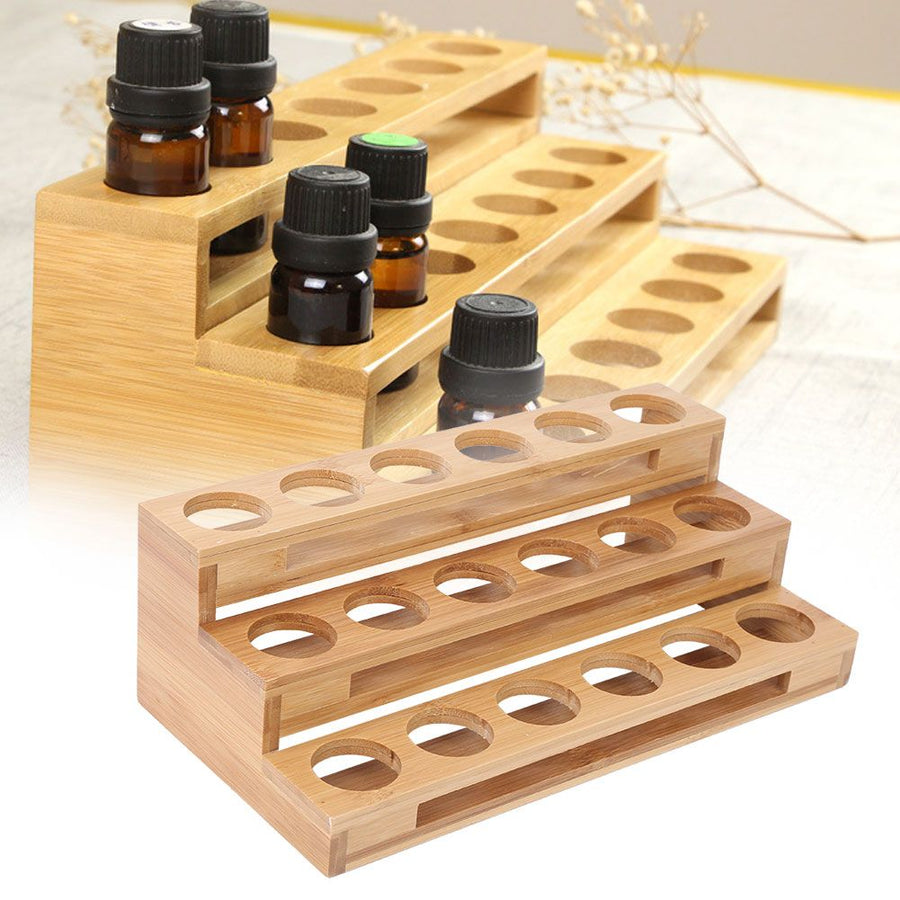 35mm Hole Diameter Bamboo Essential Oil Bottle Display Rack Stand Essential Oil Storage Box