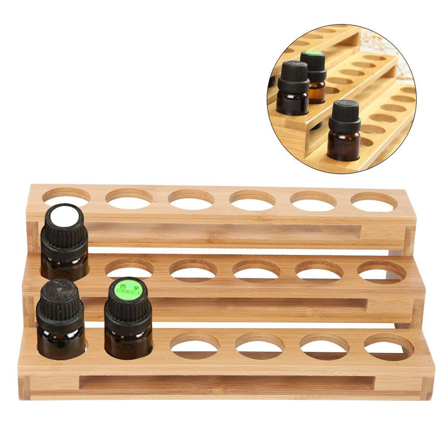 35mm Hole Diameter Bamboo Essential Oil Bottle Display Rack Stand Essential Oil Storage Box