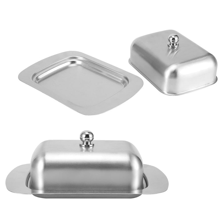 Butter Dish Stainless Steel Dessert Bowl Cheese Bread Box W/ Handle Cover Kitchen Accessories