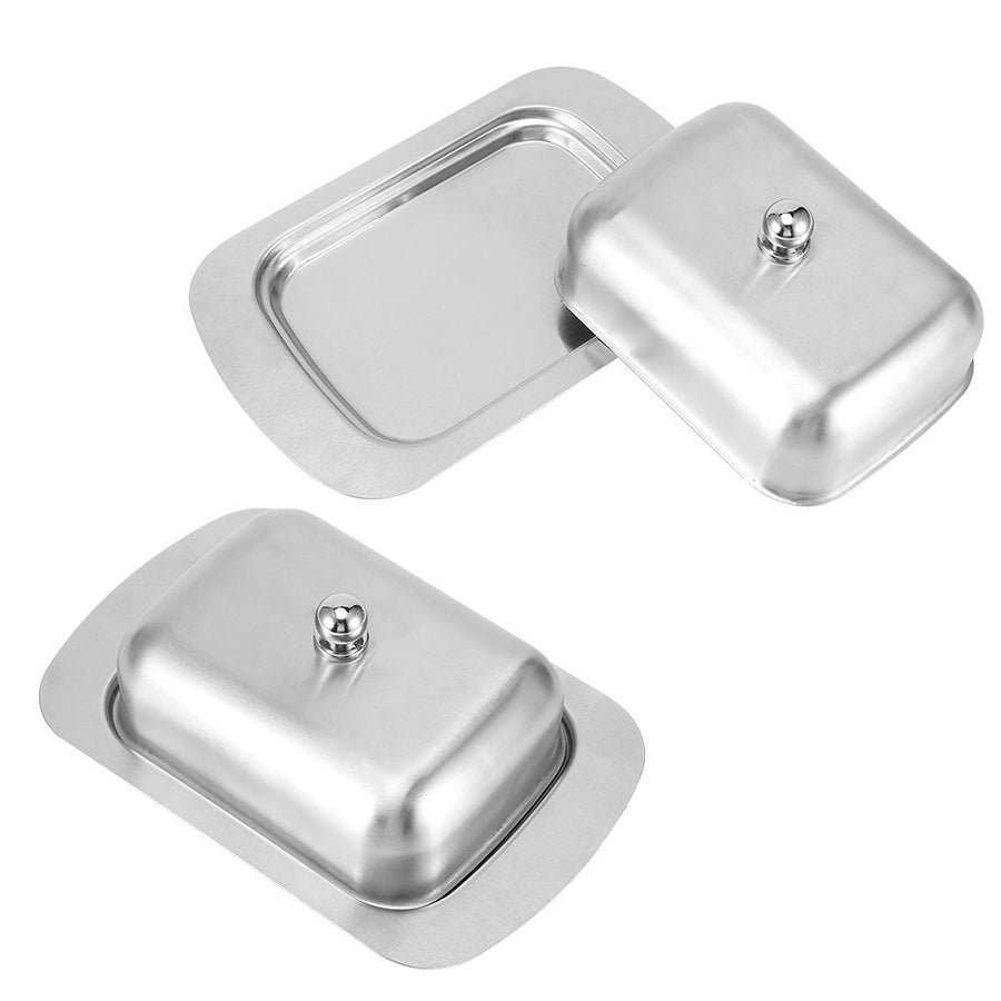 Butter Dish Stainless Steel Dessert Bowl Cheese Bread Box W/ Handle Cover Kitchen Accessories