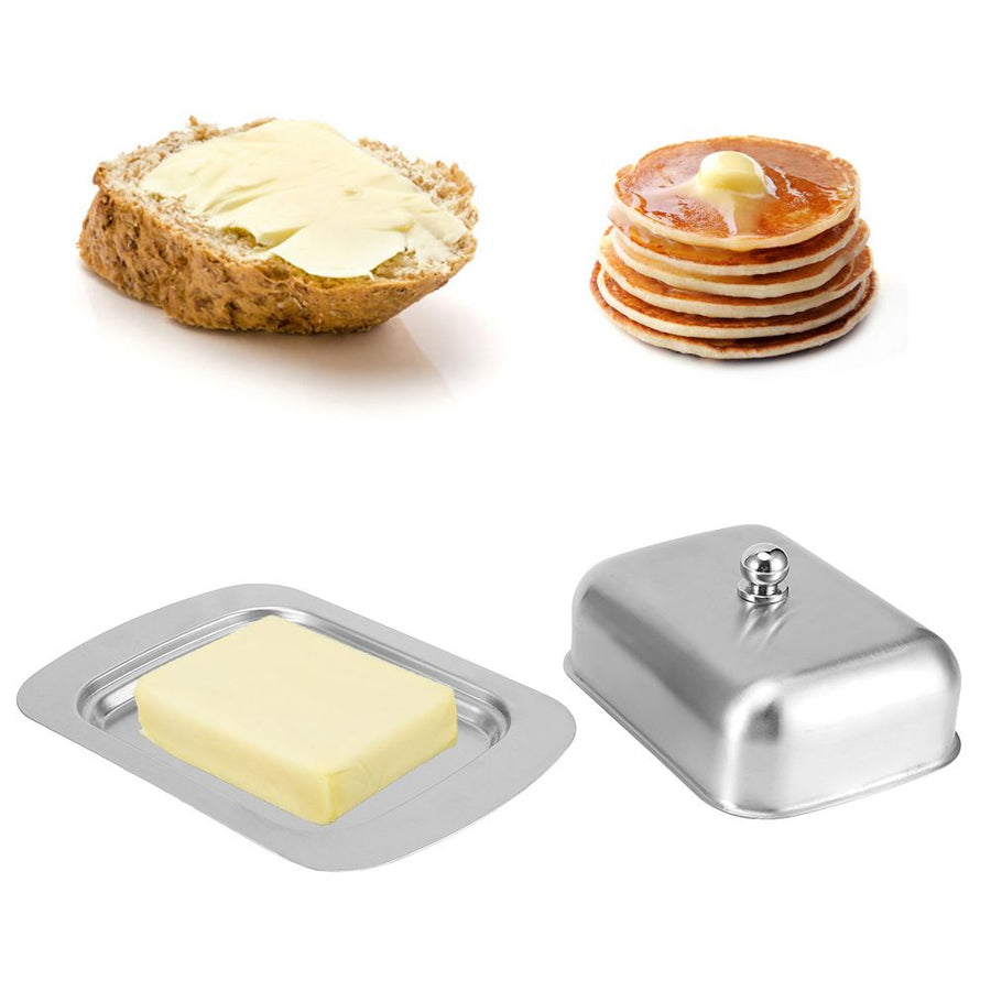 Butter Dish Stainless Steel Dessert Bowl Cheese Bread Box W/ Handle Cover Kitchen Accessories