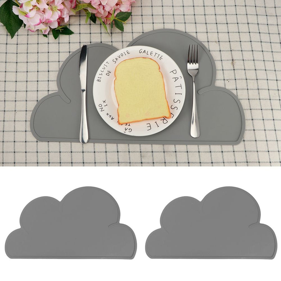 2pcs Children Cloud Shape Placemat Silicone Waterproof Heat Insulation Feeding Plate PlacematGray