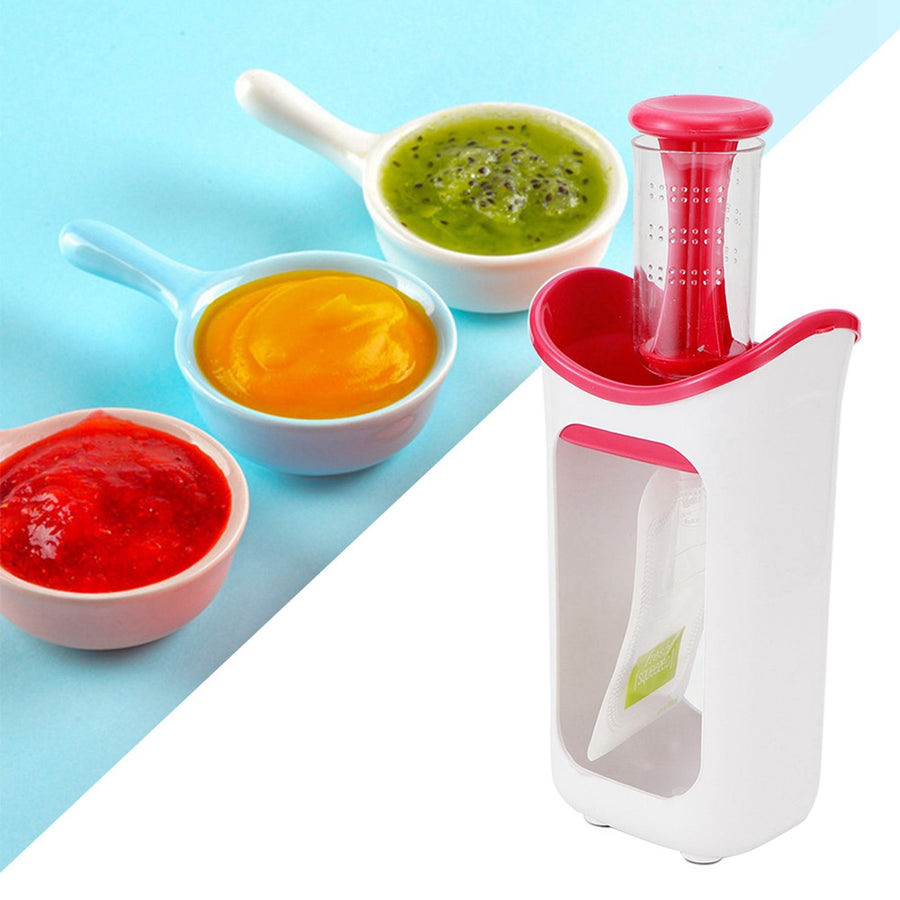 Squeeze Station Press &amp; Store System Portable Children Fruit Puree Squeezer Food Pouches for Home Kitchen(Rosy Red )