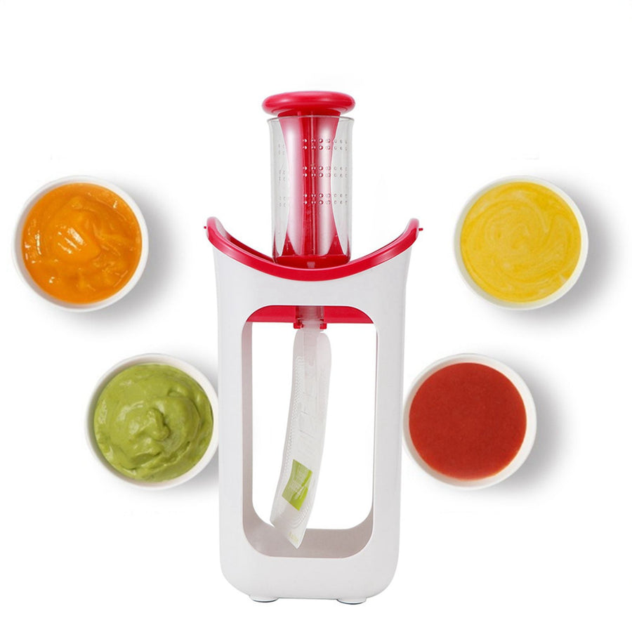 Squeeze Station Press &amp; Store System Portable Children Fruit Puree Squeezer Food Pouches for Home Kitchen(Rosy Red )
