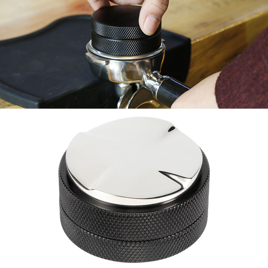 58mm Stainless Steel Coffee Tamper Powder Distributor Leveler Tool Adjustable Height with NonSlip Thread(4 Angled Slopes Base )
