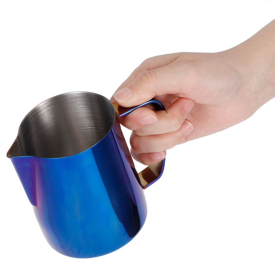 Japanese Style Stainless Steel Colorful Coffee Jug Milk Frothing Cup Latte Art PitcherColorful Blue 600ml