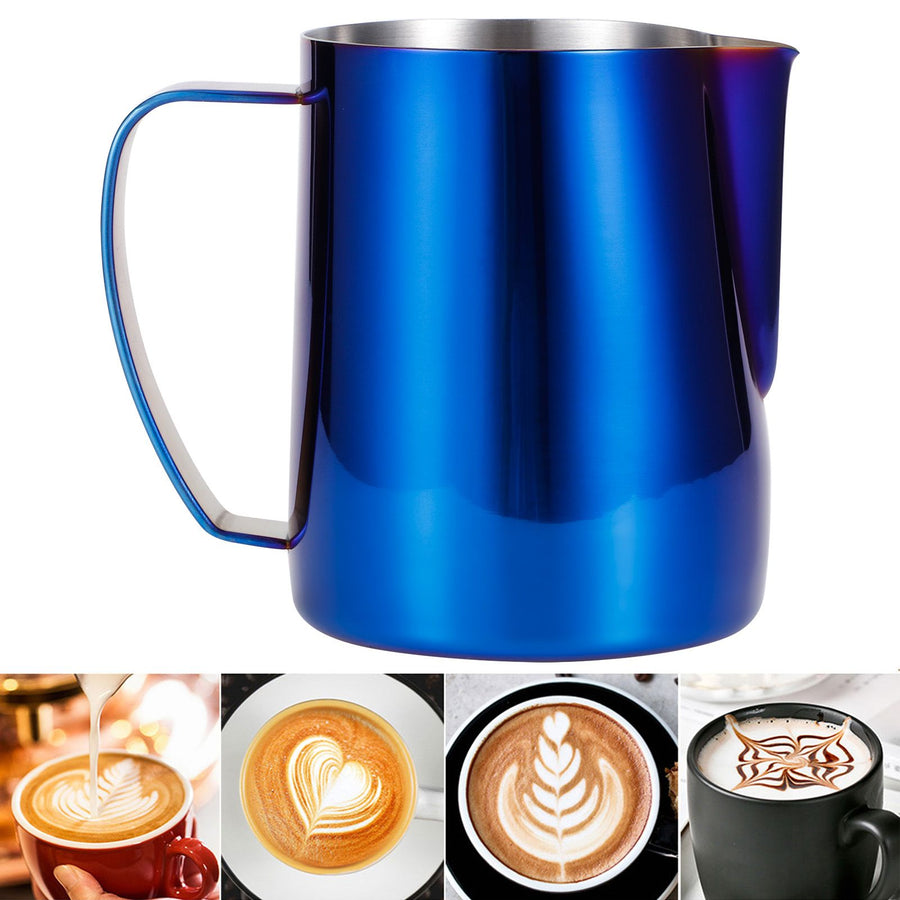 Japanese Style Stainless Steel Colorful Coffee Jug Milk Frothing Cup Latte Art PitcherColorful Blue 600ml