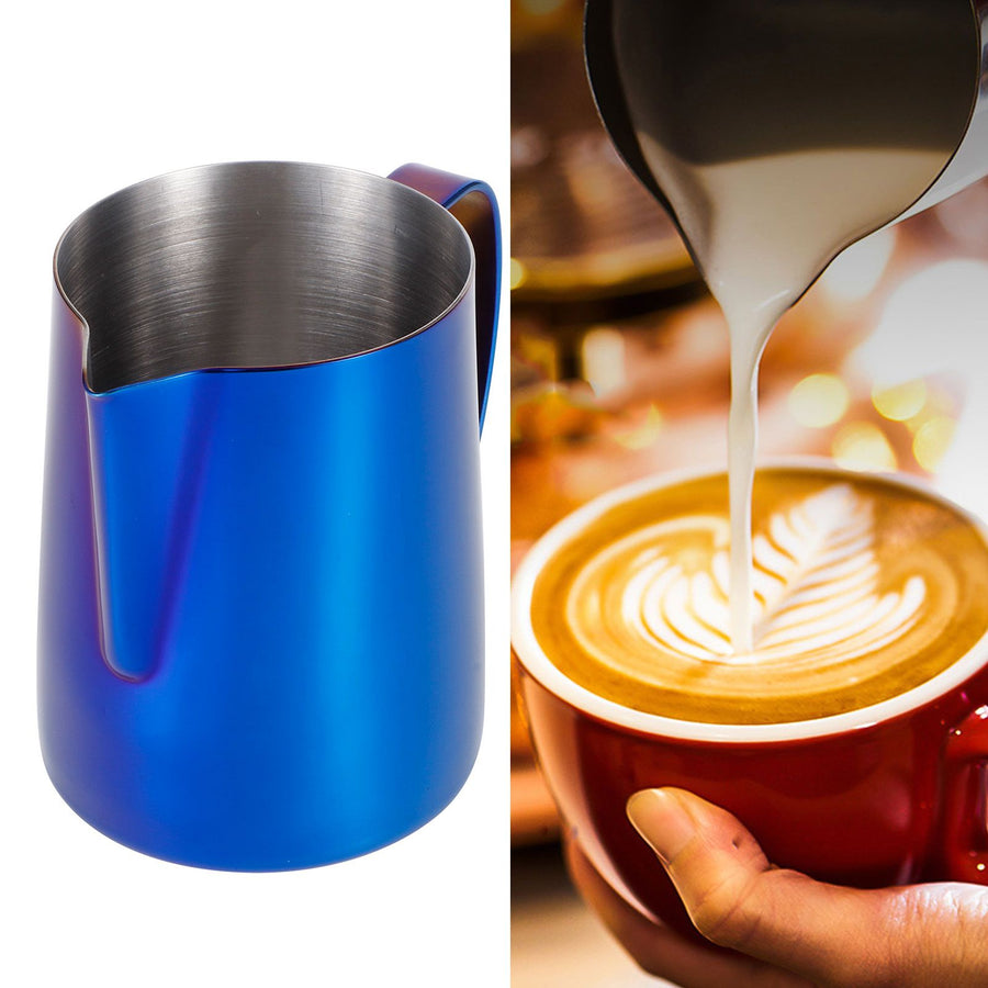 Japanese Style Stainless Steel Colorful Coffee Jug Milk Frothing Cup Latte Art PitcherColorful Blue 600ml