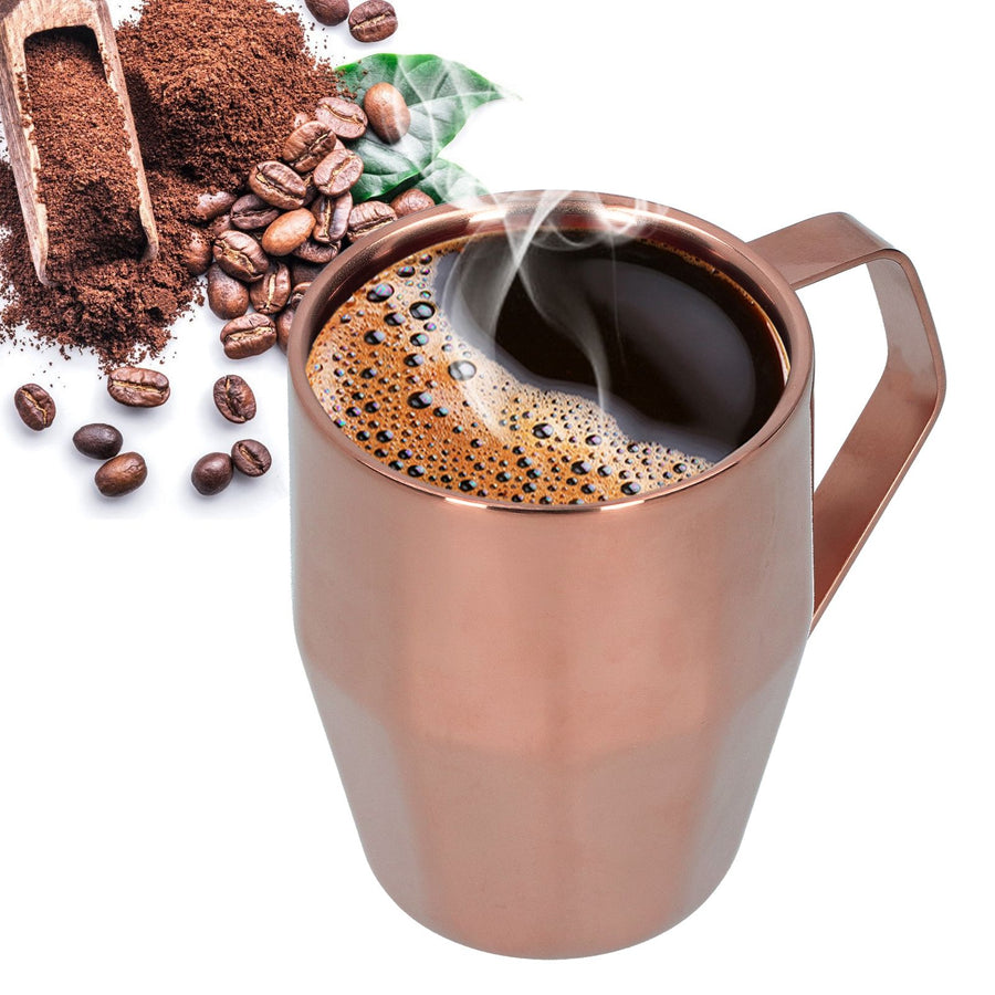 Mug Cup 304 Stainless Steel Double Layer Diamond Surface European Coffee Water Cup with HandleRose Gold