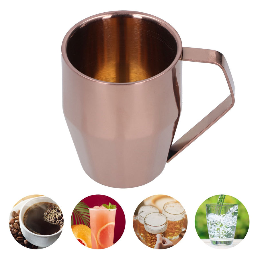 Mug Cup 304 Stainless Steel Double Layer Diamond Surface European Coffee Water Cup with HandleRose Gold