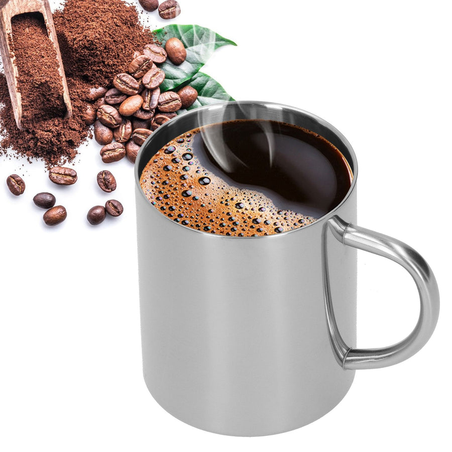 Mug Cup 304 Stainless Steel Double Layer Anti Scald Coffee Tea Water Cup with Handle 400ml(Silver )