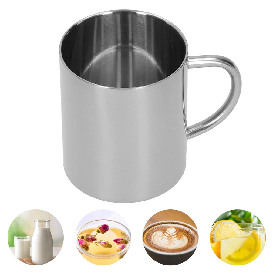 Mug Cup 304 Stainless Steel Double Layer Anti Scald Coffee Tea Water Cup with Handle 400ml(Silver )