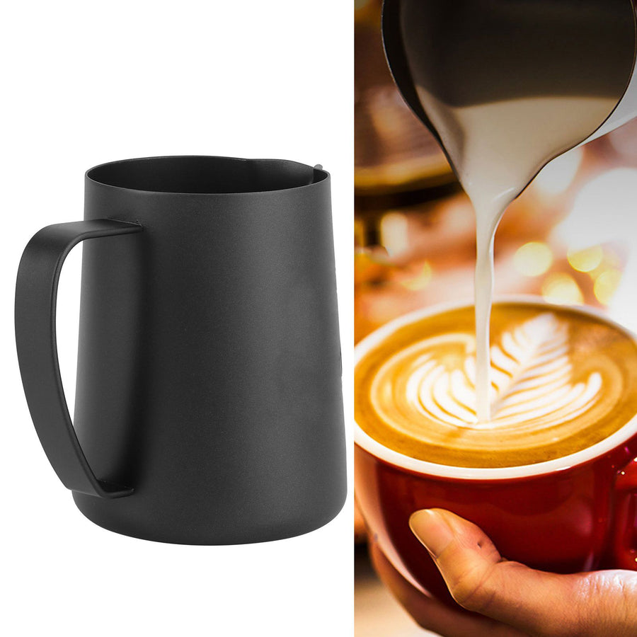 Coffee Latte Cup Black Matte 304 Stainless Steel Milk Frothing Cup Coffee Art Making AccessoriesSwan Pattern 400ml