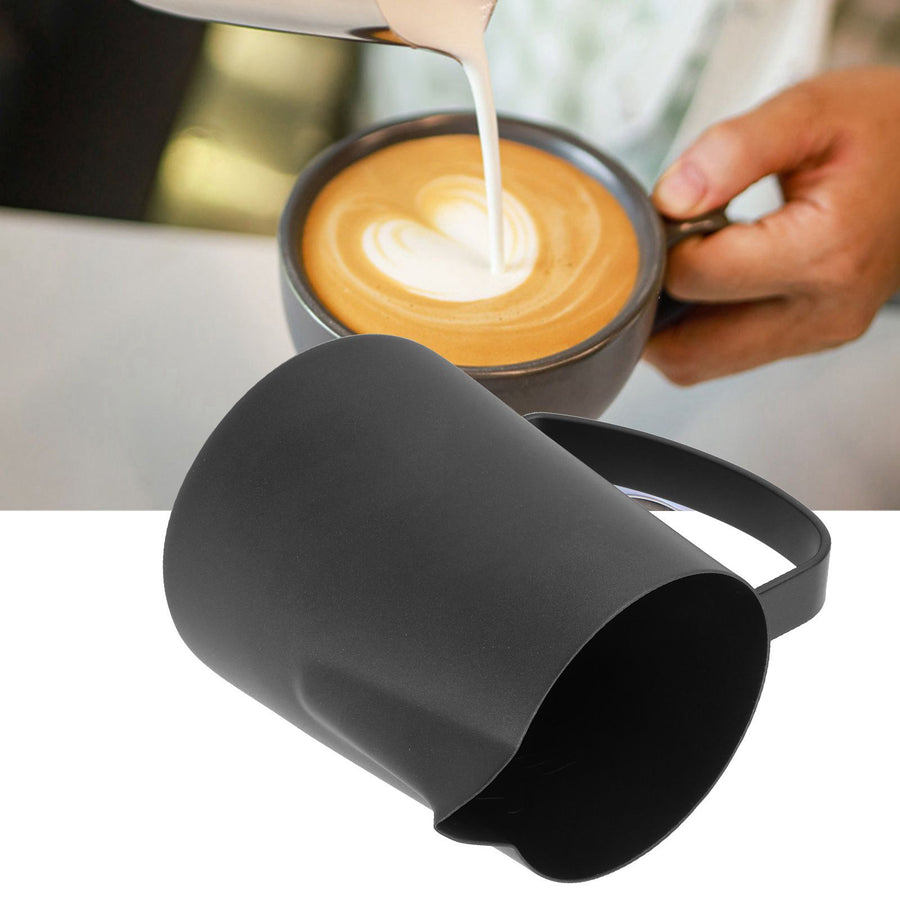 Coffee Latte Cup Black Matte 304 Stainless Steel Milk Frothing Cup Coffee Art Making AccessoriesSwan Pattern 400ml