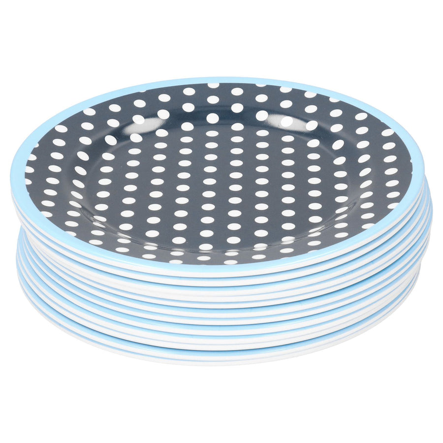 12PCS Salad Plate HighGrade Imitation Porcelain Dinnerware Tableware for Home Use(Dark Blue Dot )