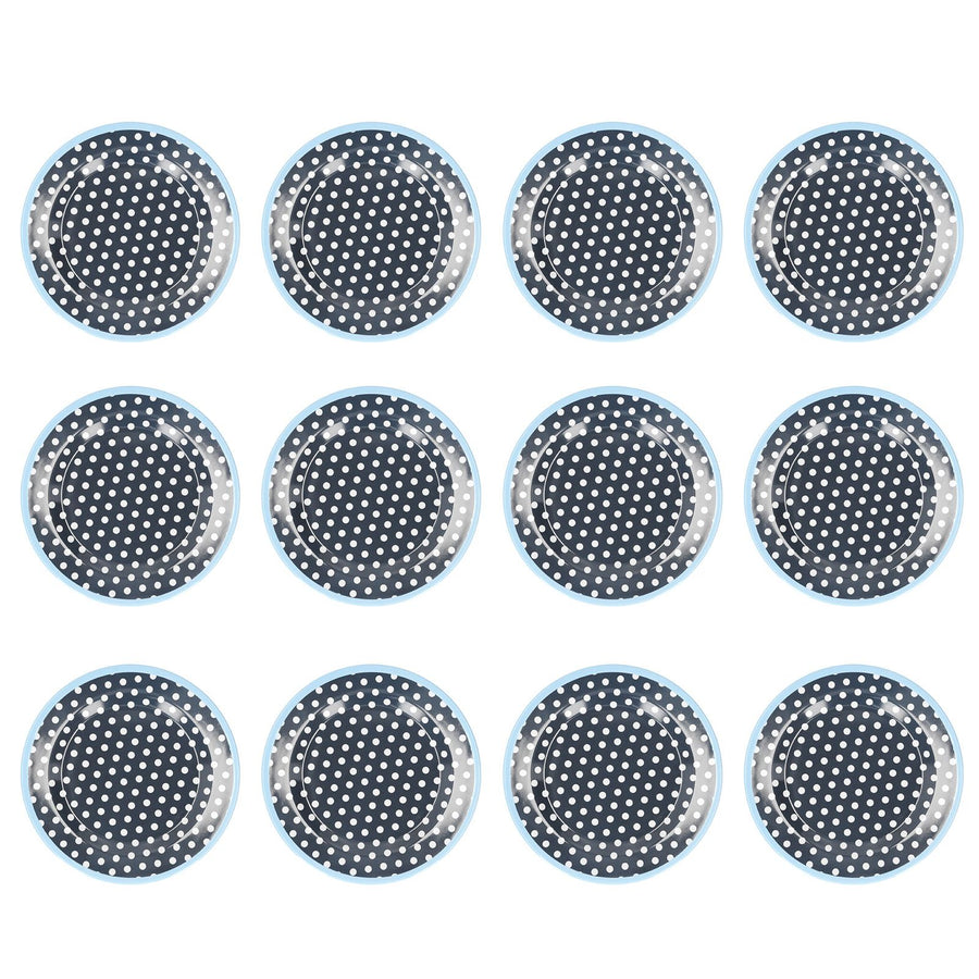 12PCS Salad Plate HighGrade Imitation Porcelain Dinnerware Tableware for Home Use(Dark Blue Dot )