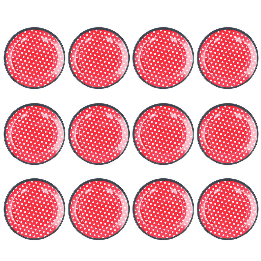 12PCS Salad Plate HighGrade Imitation Porcelain Dinnerware Tableware for Home Use(Red Dot )