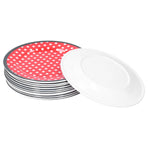 12PCS Salad Plate HighGrade Imitation Porcelain Dinnerware Tableware for Home Use(Red Dot )