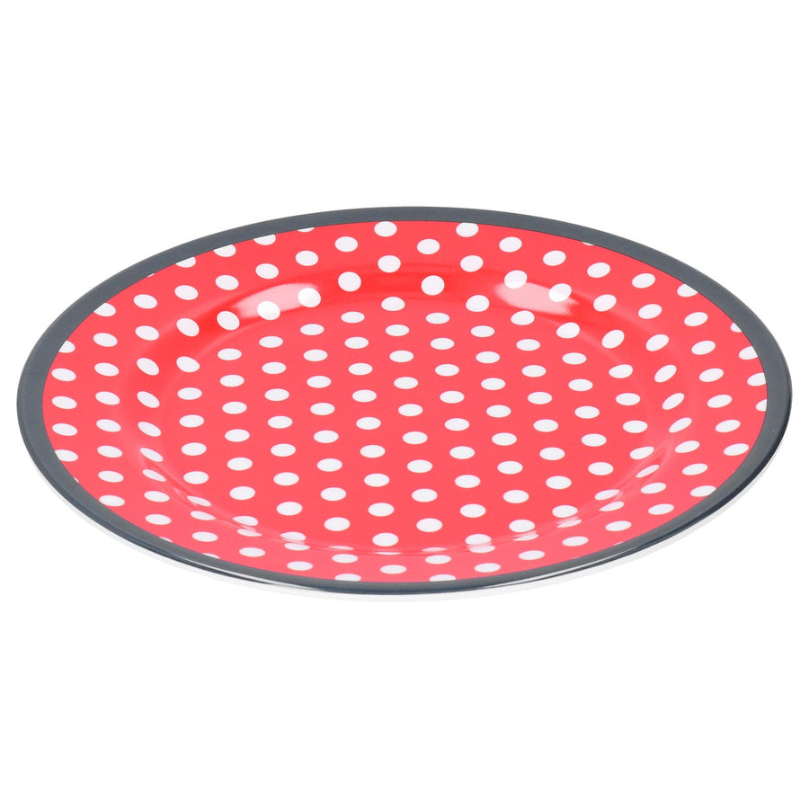 12PCS Salad Plate HighGrade Imitation Porcelain Dinnerware Tableware for Home Use(Red Dot )