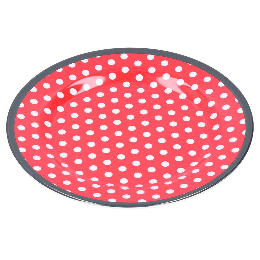 12PCS Salad Plate HighGrade Imitation Porcelain Dinnerware Tableware for Home Use(Red Dot )