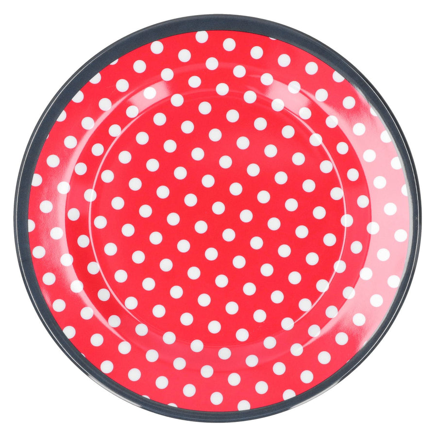 12PCS Salad Plate HighGrade Imitation Porcelain Dinnerware Tableware for Home Use(Red Dot )