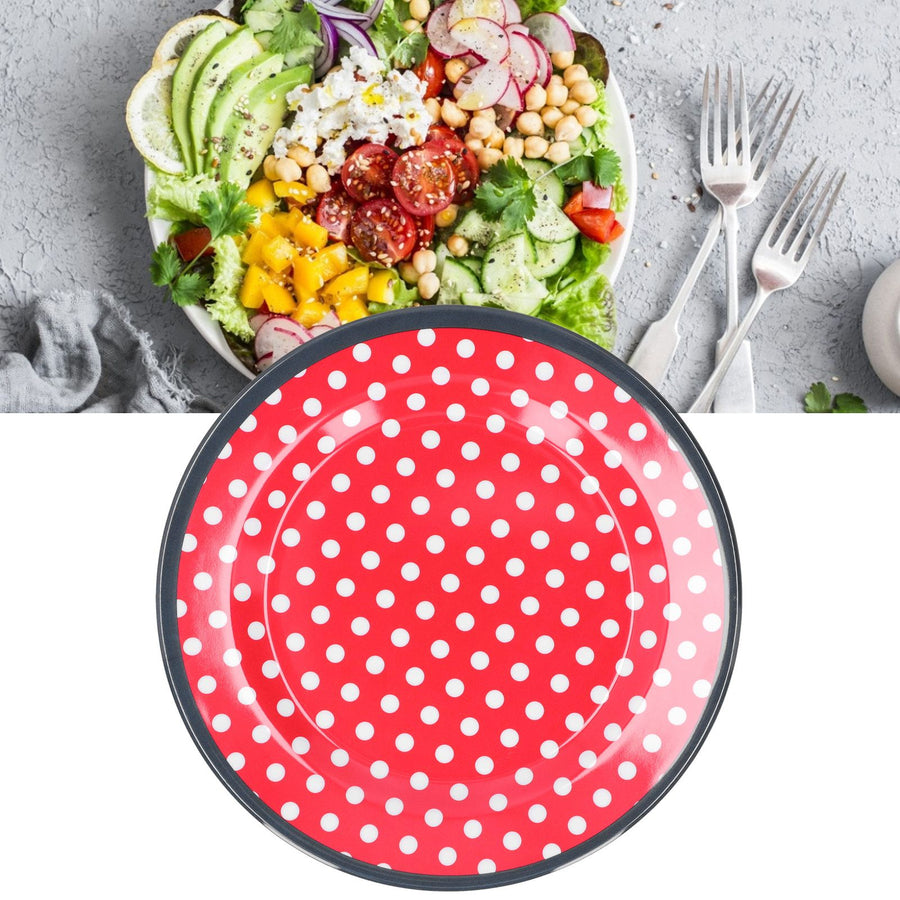 12PCS Salad Plate HighGrade Imitation Porcelain Dinnerware Tableware for Home Use(Red Dot )
