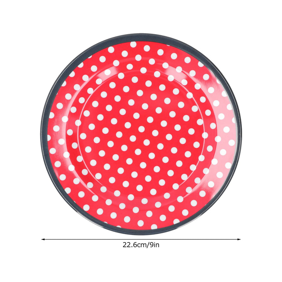 12PCS Salad Plate HighGrade Imitation Porcelain Dinnerware Tableware for Home Use(Red Dot )