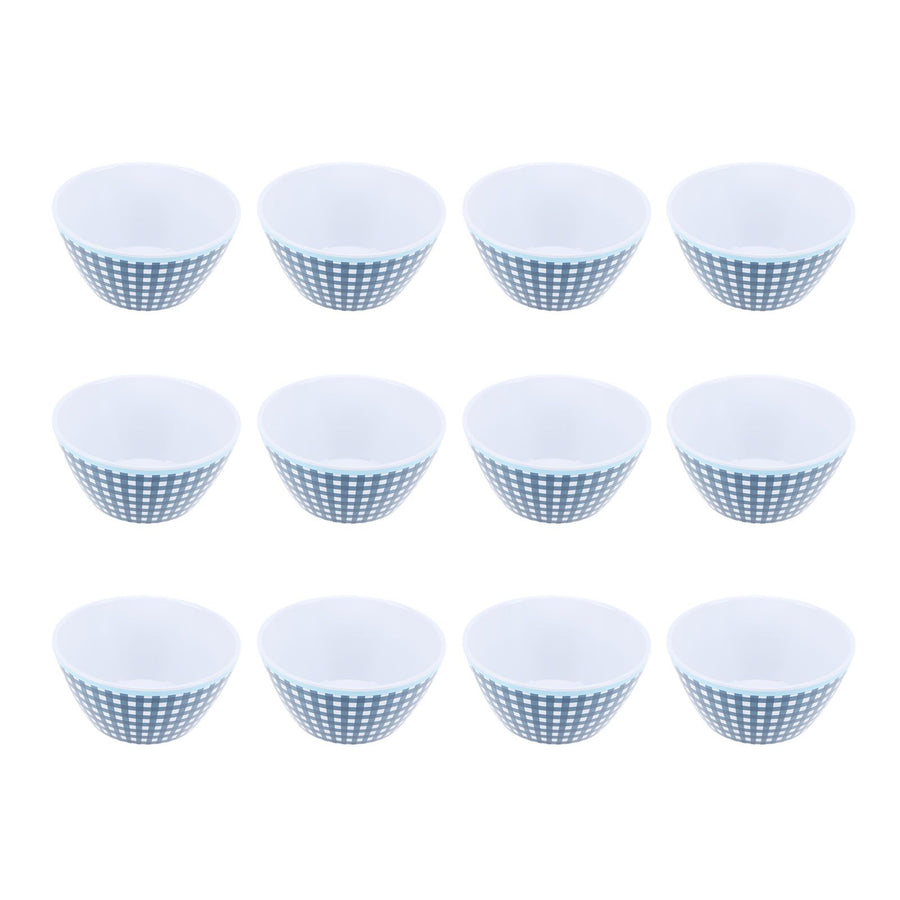 12PCS 6in Salad Bowls Food Serving Bowls Imitation Porcelain Dinnerwar TablewareDark Blue Grid