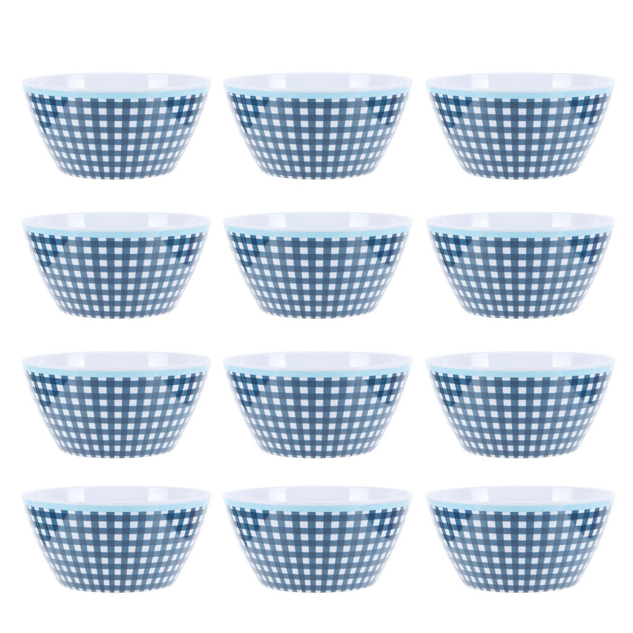 12PCS 6in Salad Bowls Food Serving Bowls Imitation Porcelain Dinnerwar TablewareDark Blue Grid