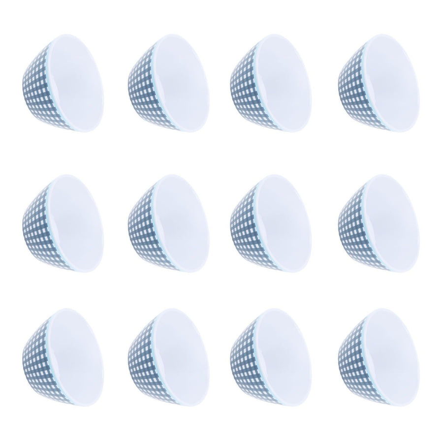 12PCS 6in Salad Bowls Food Serving Bowls Imitation Porcelain Dinnerwar TablewareDark Blue Grid