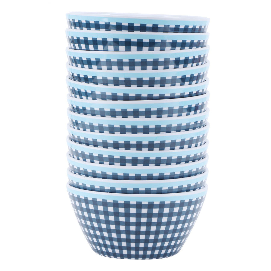 12PCS 6in Salad Bowls Food Serving Bowls Imitation Porcelain Dinnerwar TablewareDark Blue Grid